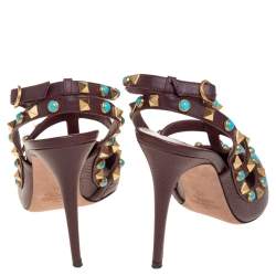 مملوكة مسبقًا صندل فالنتينو روكستد دائري جلد عنابي مقاس 40 