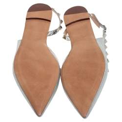 Pre Owned Valentino Silver Patent And Leather Rockstud Slingback Flats Size 39.5