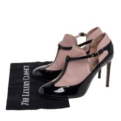 Pre Owned حذاء بوت فالنتينو جلد وجلد لامع وردي/أسود سير حرف تي مقاس 38