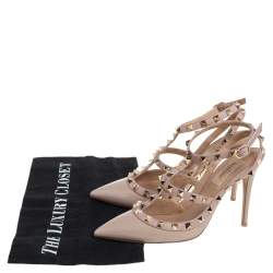 Pre Owned Valentino Nude Pink Patent And Leather Rockstud Pumps Size 37