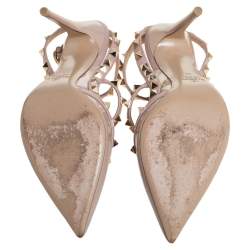 Pre Owned Valentino Nude Pink Patent And Leather Rockstud Pumps Size 37