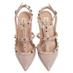 Pre Owned Valentino Nude Pink Patent And Leather Rockstud Pumps Size 37