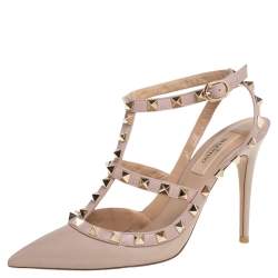 Pre Owned Valentino Nude Pink Patent And Leather Rockstud Pumps Size 37