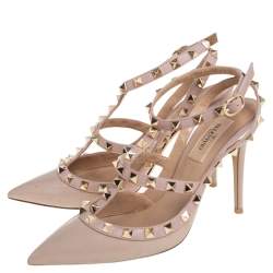 Pre Owned Valentino Nude Pink Patent And Leather Rockstud Pumps Size 37