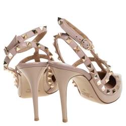 Pre Owned Valentino Nude Pink Patent And Leather Rockstud Pumps Size 37