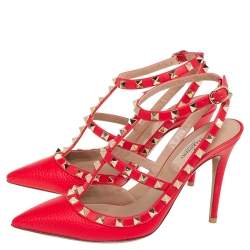 Pre Owned Valentino Red Leather Rockstud Pumps Size 38
