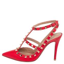 Pre Owned Valentino Red Leather Rockstud Pumps Size 38