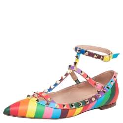 Pre Owned Valentino Multicolor Leather Rockstud Ballet Flats Size 39