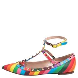 Pre Owned Valentino Multicolor Leather Rockstud Ballet Flats Size 39