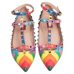 Pre Owned Valentino Multicolor Leather Rockstud Ballet Flats Size 39