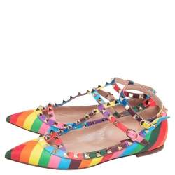 Pre Owned Valentino Multicolor Leather Rockstud Ballet Flats Size 39