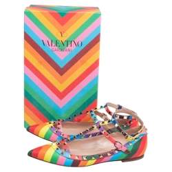 Pre Owned Valentino Multicolor Leather Rockstud Ballet Flats Size 39