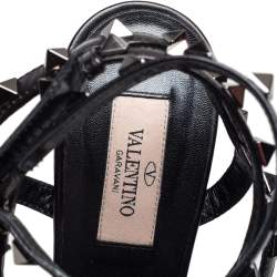Pre Owned Valentino Black Fabric And Leather Rockstud Caged Pointed Toe Pumps Size 39