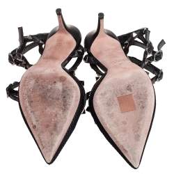 Pre Owned Valentino Black Fabric And Leather Rockstud Caged Pointed Toe Pumps Size 39