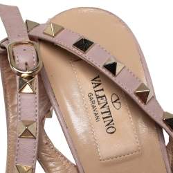 Pre Owned Valentino Pink/Beige Leather Rockstud Sandals Size 38.5 