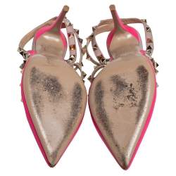 Pre Owned Valentino Pink/Beige Leather Rockstud Sandals Size 38.5 