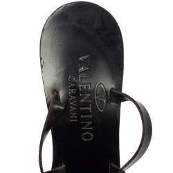 Pre Owned Valentino Black Laser Cut Leather Ankle Wrap Sandals Size 37