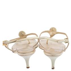 مملوكة مسبقًا صندل فالنتينو سير تي مزخرف كريستال كرة جلد أبيض مقاس 36