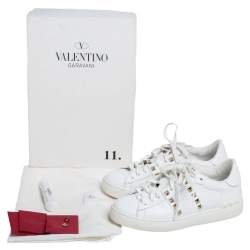 Pre Owned Valentino White Leather Rockstud Low Top Sneakers Size 35.5