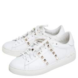 Pre Owned Valentino White Leather Rockstud Low Top Sneakers Size 35.5