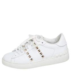 Pre Owned Valentino White Leather Rockstud Low Top Sneakers Size 35.5
