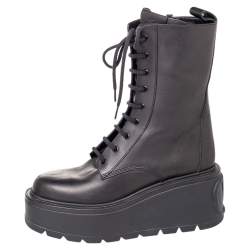 Pre Owned Valentino Black Leather Uniqueform Mid Calf Platform Boots Size 39