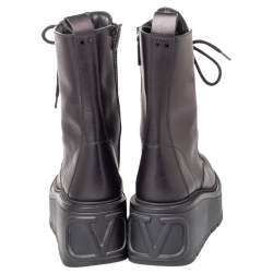 Pre Owned Valentino Black Leather Uniqueform Mid Calf Platform Boots Size 39
