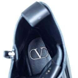 Pre Owned Valentino Black Leather Uniqueform Mid Calf Platform Boots Size 39