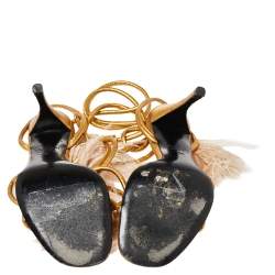 Pre Owned Valentino Gold Leather Ankle Strap Upflair Sandals Size 36