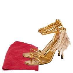 Pre Owned Valentino Gold Leather Ankle Strap Upflair Sandals Size 36