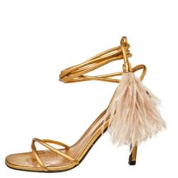 Pre Owned Valentino Gold Leather Ankle Strap Upflair Sandals Size 36