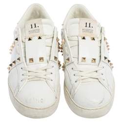 Pre Owned Valentino White Leather  Rockstud Untitled Low Top Sneakers Size 39.5