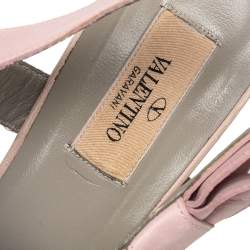 Pre Owned Valentino Pink Leather Bow Peep Toe Slingback Sandals Size 39.5