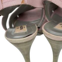 Pre Owned Valentino Pink Leather Bow Peep Toe Slingback Sandals Size 39.5