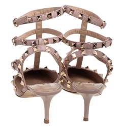 مملوكة مسبقًا Valentino Beige Patent Leather Rockstud Caged Pointed Toe Pumps Size 37.5