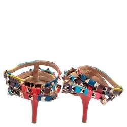Pre Owned Valentino Multicolor Leather Rockstud 1973 Ankle Strap Sandals Size 40.5
