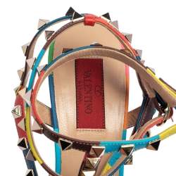 Pre Owned Valentino Multicolor Leather Rockstud 1973 Ankle Strap Sandals Size 40.5