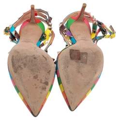 Pre Owned Valentino Multicolor Leather Rockstud 1973 Ankle Strap Sandals Size 40.5