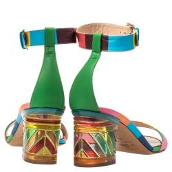 Pre Owned Valentino Multicolor Leather Plexiglass Heel Ankle Strap Sandals Size 40