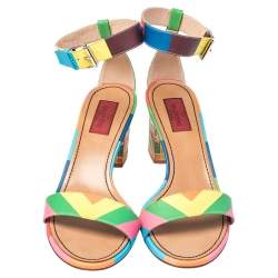 Pre Owned Valentino Multicolor Leather Plexiglass Heel Ankle Strap Sandals Size 40