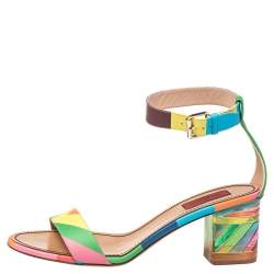 Pre Owned Valentino Multicolor Leather Plexiglass Heel Ankle Strap Sandals Size 40