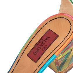 Pre Owned Valentino Multicolor Leather Plexiglass Heel Ankle Strap Sandals Size 40