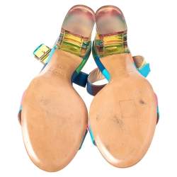 Pre Owned Valentino Multicolor Leather Plexiglass Heel Ankle Strap Sandals Size 40