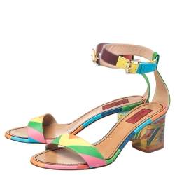 Pre Owned Valentino Multicolor Leather Plexiglass Heel Ankle Strap Sandals Size 40
