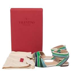 Valentino Multicolor Suede and Leather Rainbow Ankle Wrap Flat Sandals Size 38.5