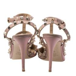 Valentino Light Pink Leather Rockstud Pointed Toe Ankle Strap Sandals Size 39