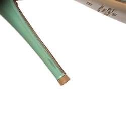 Pre Owned Valentino Green/Beige Leather Rockstud Pointed Toe Ankle Strap Sandals Size 39