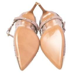 Pre Owned Valentino Beige Quilted Leather Rockstud Spike Mary Jane Pumps Size 38.5