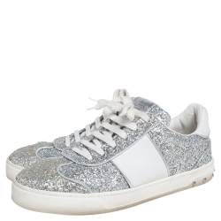 مملوكة مسبقًا حذاء رياضى فالنتينو فلاى كرو غليتر وجلد فضي / أبيض عنق منخفض مقاس 40