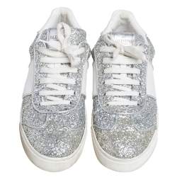 مملوكة مسبقًا حذاء رياضى فالنتينو فلاى كرو غليتر وجلد فضي / أبيض عنق منخفض مقاس 40